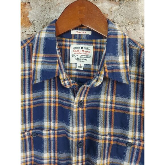 Lucky Brand Men's Sz S Plaid Shirt Blue Orange Western Cotton Classic Fit P - Picture 2 of 3